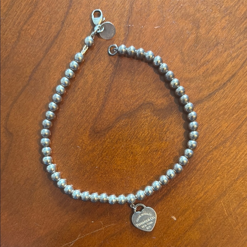 Silver Beaded Bracelet with Heart Charm